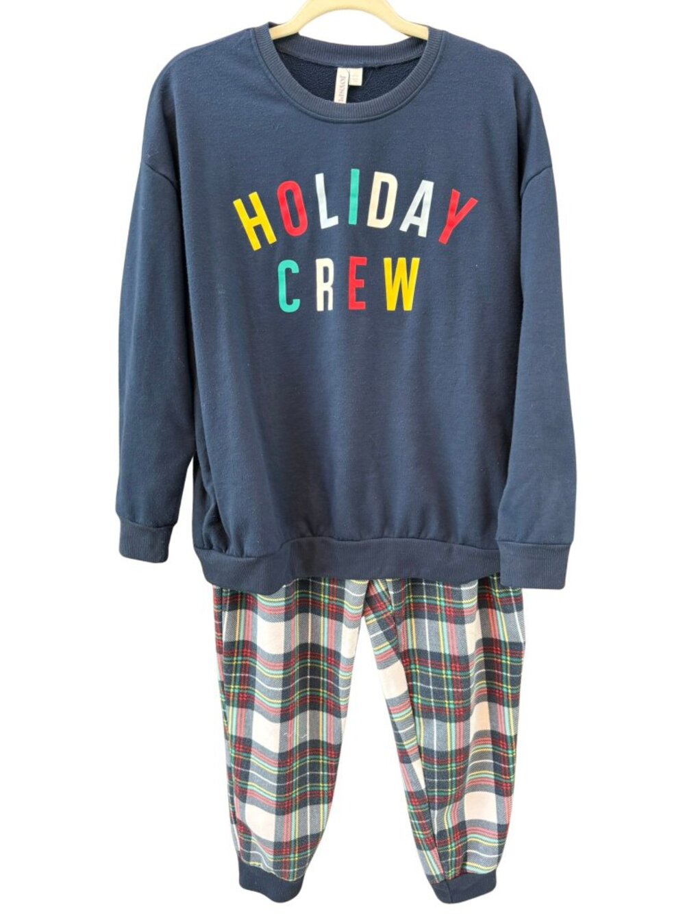 Joyspun Holiday Crew Pajama Set Plaid Joggers Women’s Large